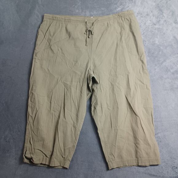 Womans Plus size White Stage Tie waist cropped 2X 26W/28/W Khaki Pants Pull On - Picture 1 of 12